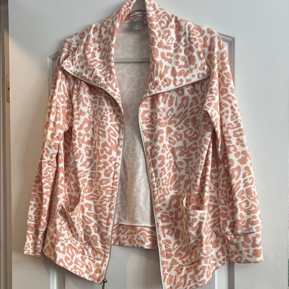 Chico's Cream and Pink Teddy Jacket